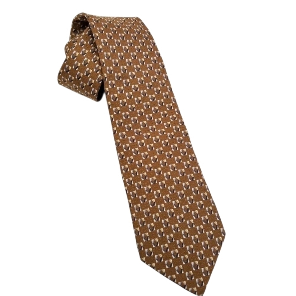 Valentino brown tan blue diamond print 100% silk men's neck tie Made in Italy